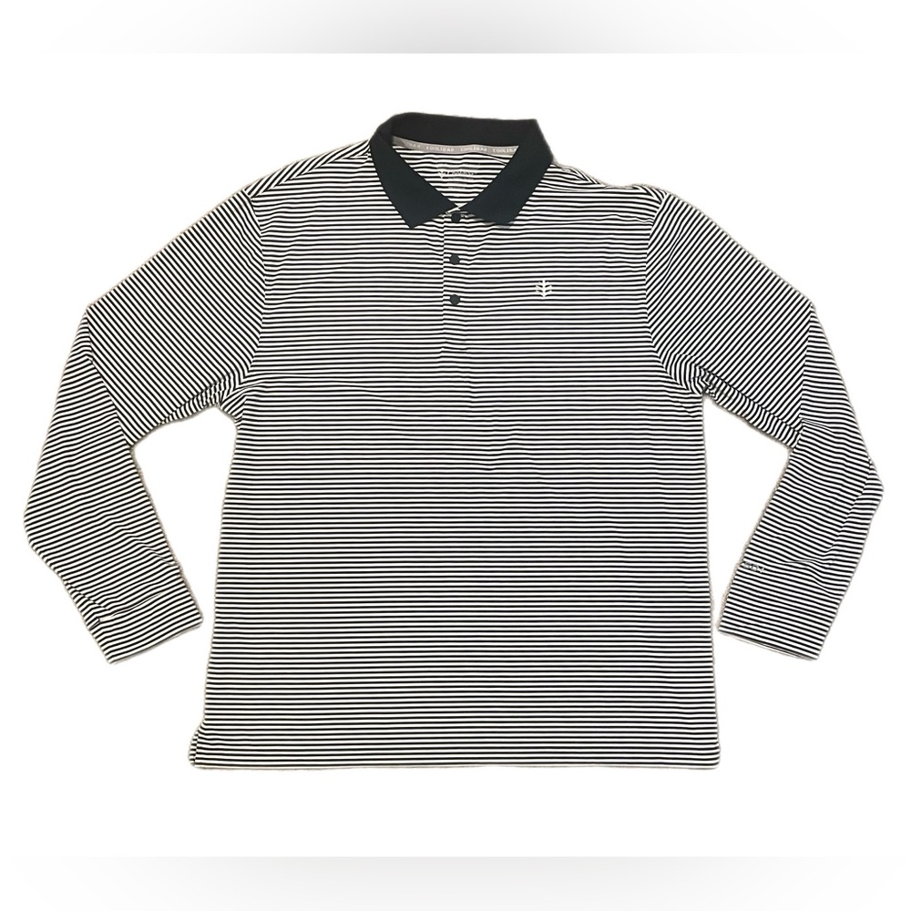 Mens Golf Polo Coolibar Sun Protective UPF 50 Long Sleeve XL Striped Black White